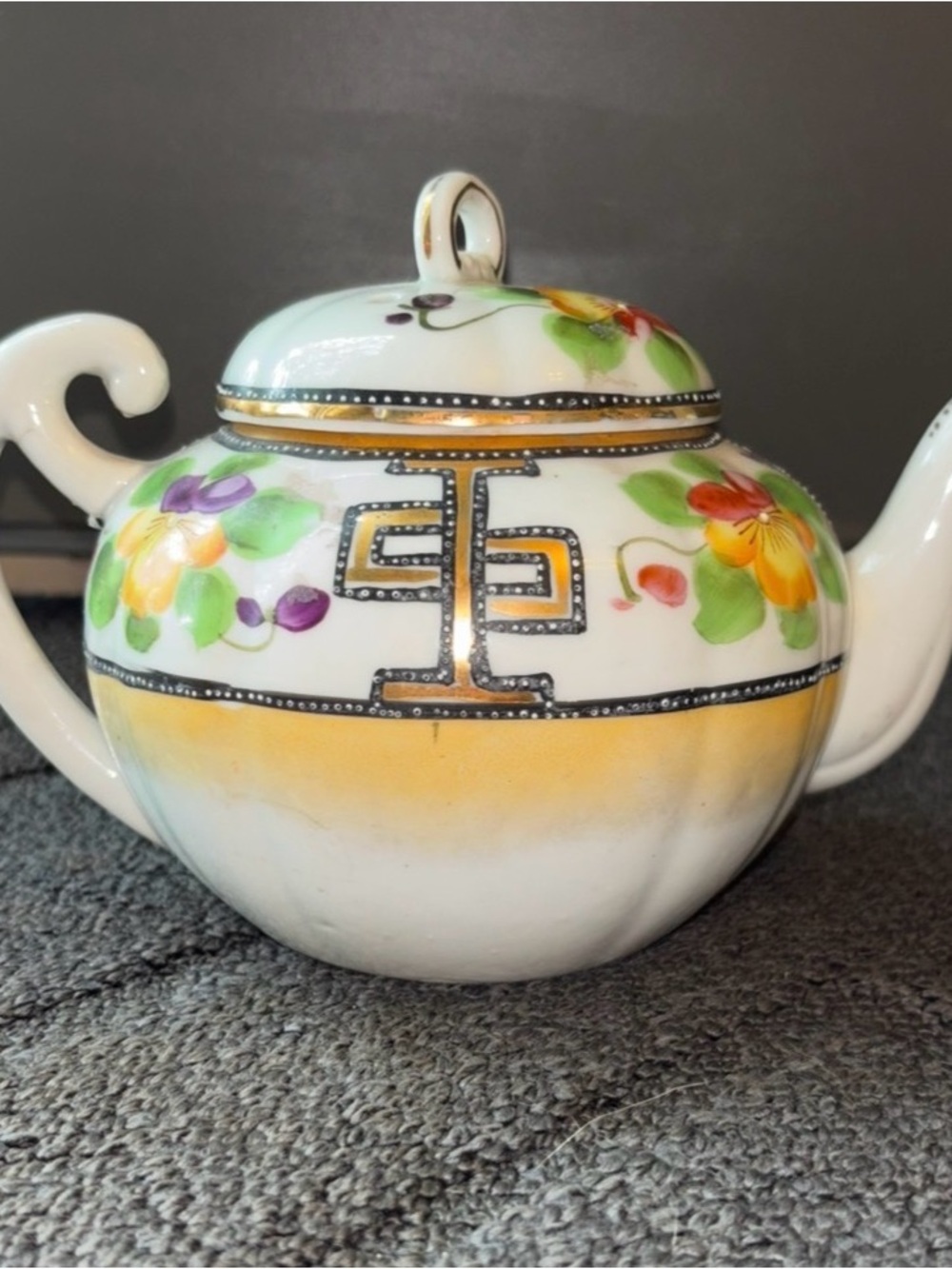Vintage Moriage Porcelain Teapot, Hand Painted with 14 Karat Gold, made in Japan